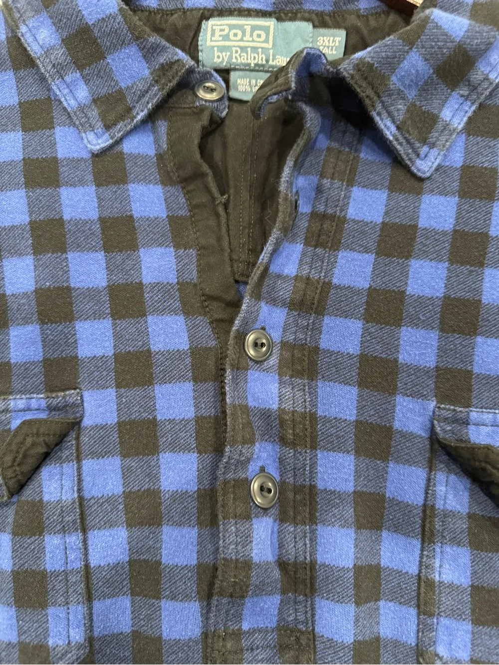 Vintage Polo Ralph Lauren Half Button Flannel Pullover Blue Plaid Mens Size 3XLT